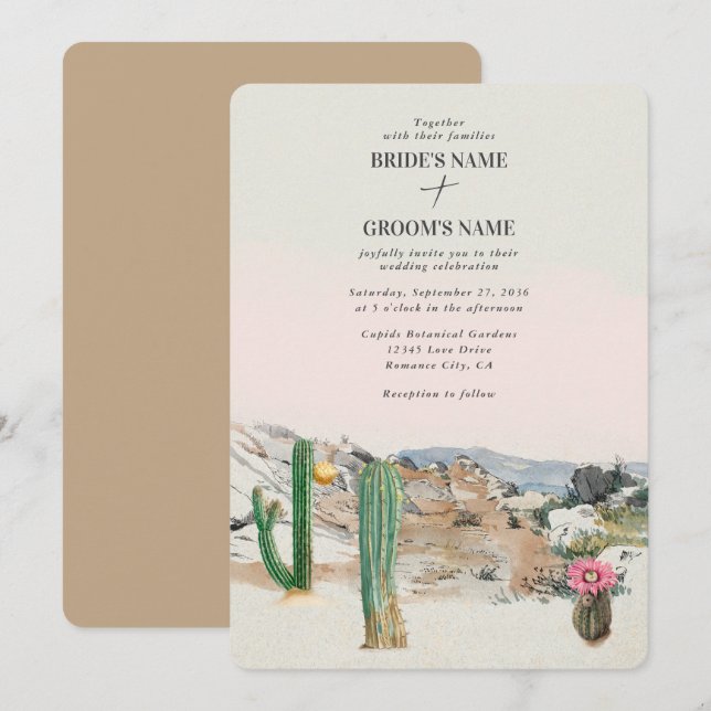 Watercolor Desert Cactus Boho Wedding Einladung (Vorne/Hinten)