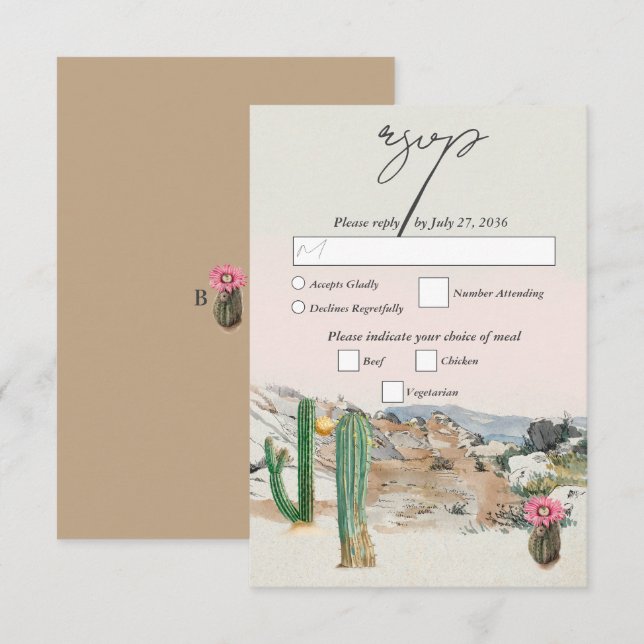 Watercolor Desert Cactus Boho Wedding RSVP Karte (Vorne/Hinten)
