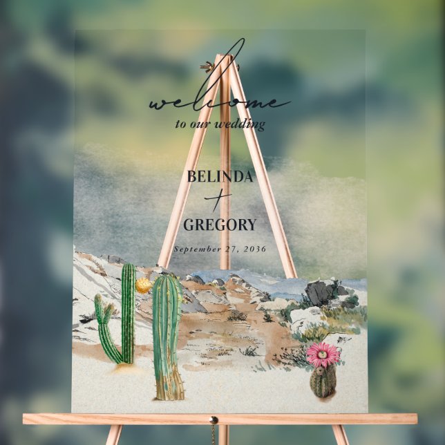 Watercolor Desert Cactus Boho Wedding Welcome Acrylschild (Neutral)