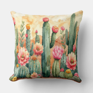 Watercolor Desert Cactus Garden Pillow Kissen