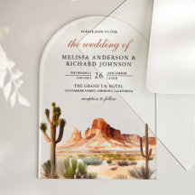 Watercolor Desert Mountain Cactus Wedding