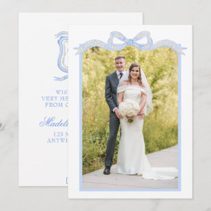 Watercolor Designer Blue Monogram Christmas Foto Feiertagskarte