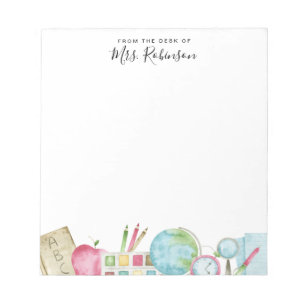 Watercolor Desk of Teacher Back to School Supplies Notizblock