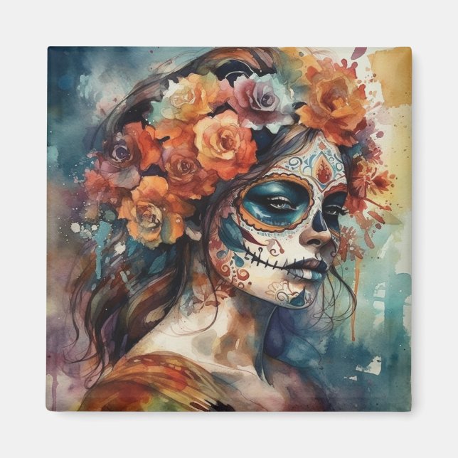 Watercolor Dia de los Muertos Catrina Magnet (Vorne)