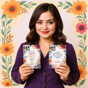 💀 Watercolor Día de Muertos Party Einladung