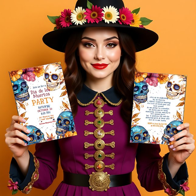 💀 Watercolor Día de Muertos Party Einladung (💀 Watercolor Día de Muertos Party Invitation)