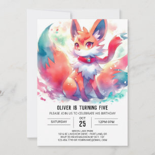 Watercolor Digital Fox Geburtstag Einladung