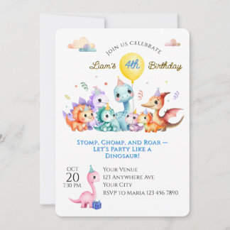 Watercolor Dino Birthday Party Einladung