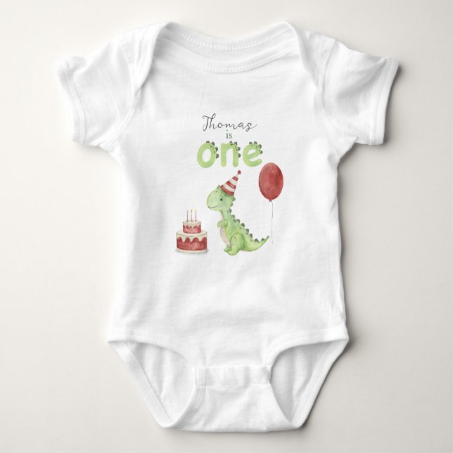 Watercolor Dinosaur 1st birthday Baby Strampler (Vorderseite)