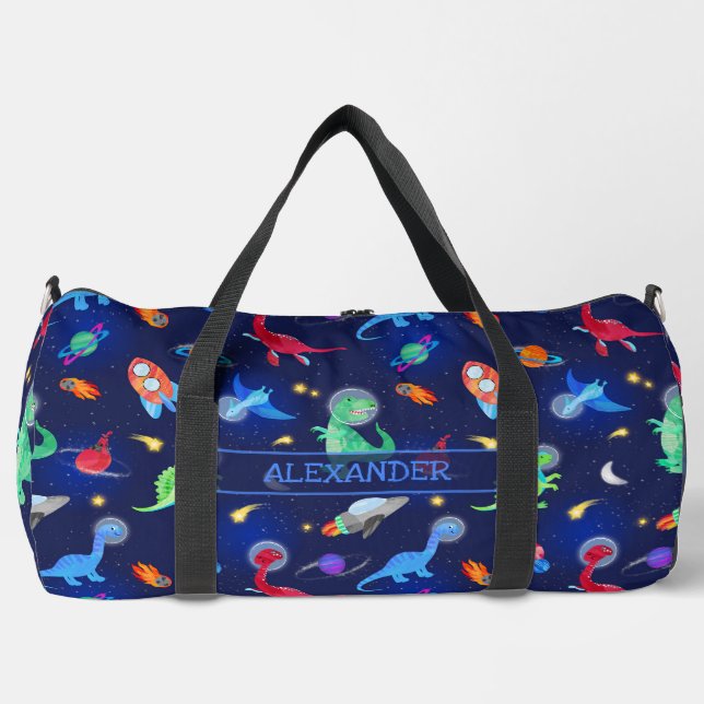 Watercolor Dinosaur Astronauts In Space Blue Duffle Bag (Vorderseite)