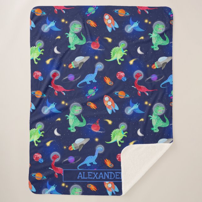 Watercolor Dinosaur Astronauts In Space Blue Sherpadecke (Vorderseite)
