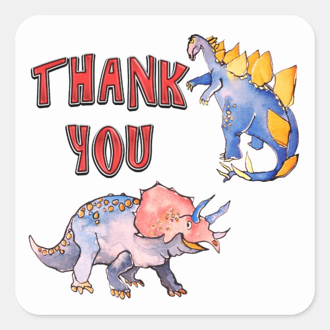 Watercolor Dinosaur Babydusche Danke Quadratischer Aufkleber (Vorderseite)