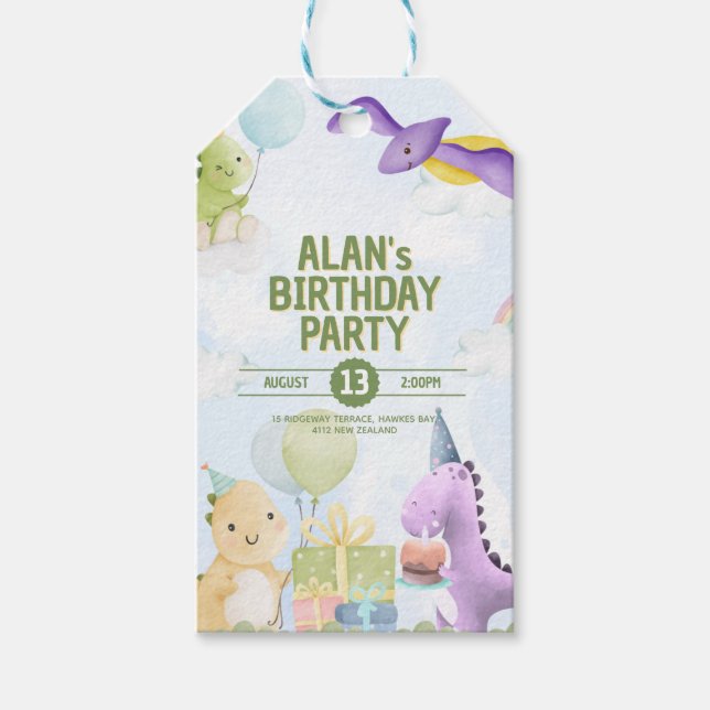 Watercolor Dinosaur Birthday Invites Geschenkanhänger (Vorderseite)