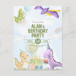 Watercolor Dinosaur Birthday Invites Postcard Postkarte