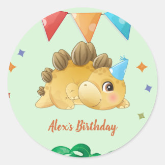 Watercolor Dinosaur Boy Birthday Party Runder Aufkleber
