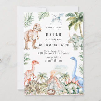 Watercolor Dinosaur Kids Birthday Party Invitation Einladung