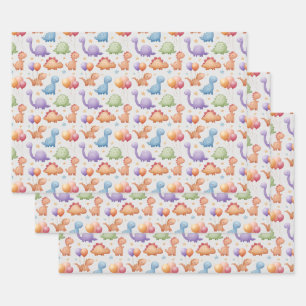 WATERCOLOR-DINOSAURIER-BABY-GESCHENKVERPACKUNGSPAP GESCHENKPAPIER SET