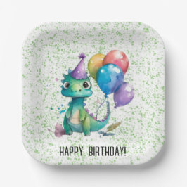 Watercolor Dinosaurier Balloons Boy Birthday Party Pappteller