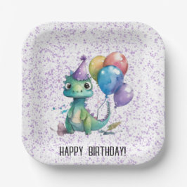 Watercolor Dinosaurier Balloons Girl Birthday Part Pappteller
