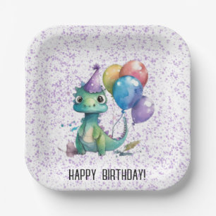 Watercolor Dinosaurier Balloons Girl Birthday Part Pappteller