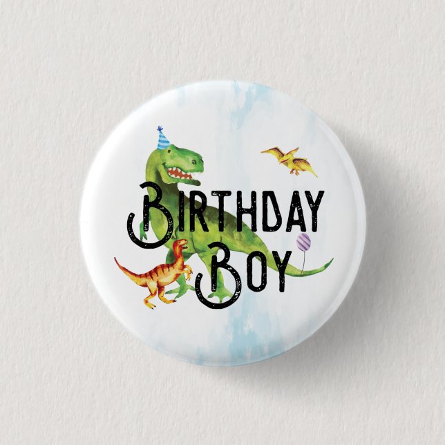 Watercolor Dinosaurier Birthday Boy Button (Vorderseite)