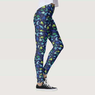 Watercolor-Dinosaurier-Silhouette-Muster grün-blau Leggings