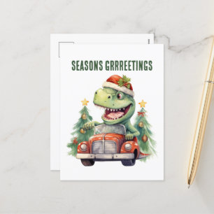 Watercolor Dinosaurier Weihnachtswagen Feiertagspostkarte