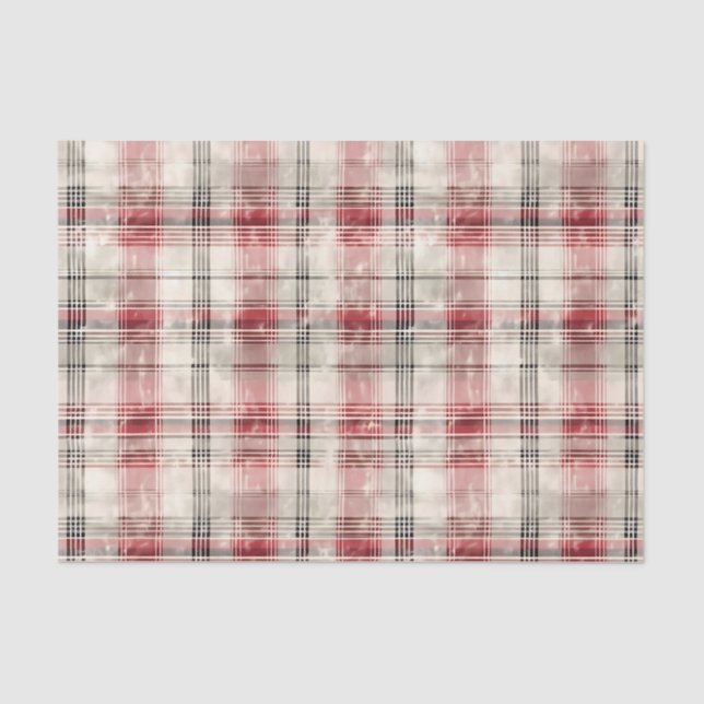 Watercolor Distressed Desaturated Christmas Plaid Seidenpapier (Vorderseite)