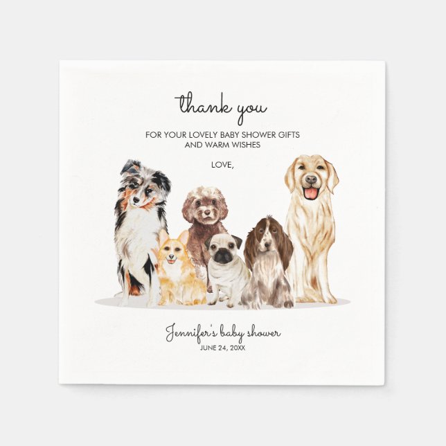 Watercolor Dog Cute Thank you baby shower Serviette (Vorderseite)