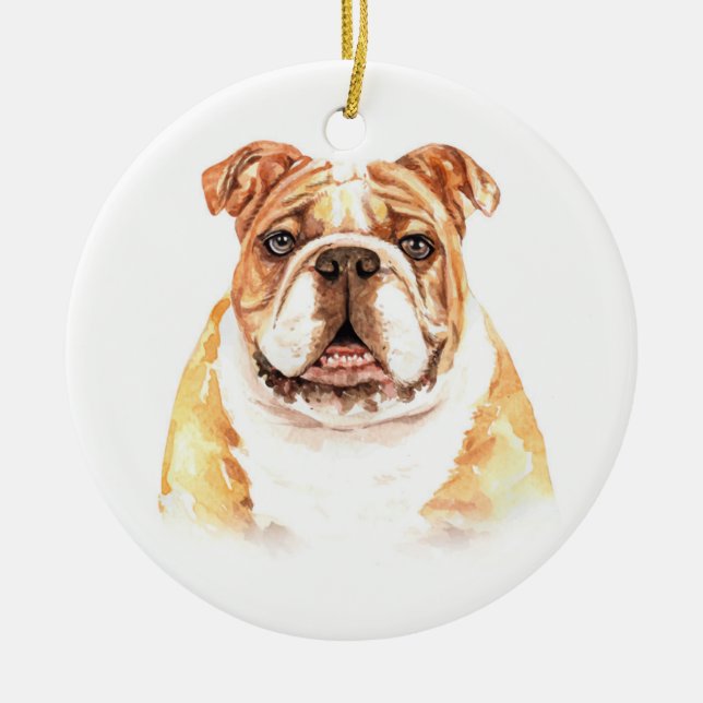 Watercolor Dog English Bulldog Christmas Keramik Ornament (Vorne)