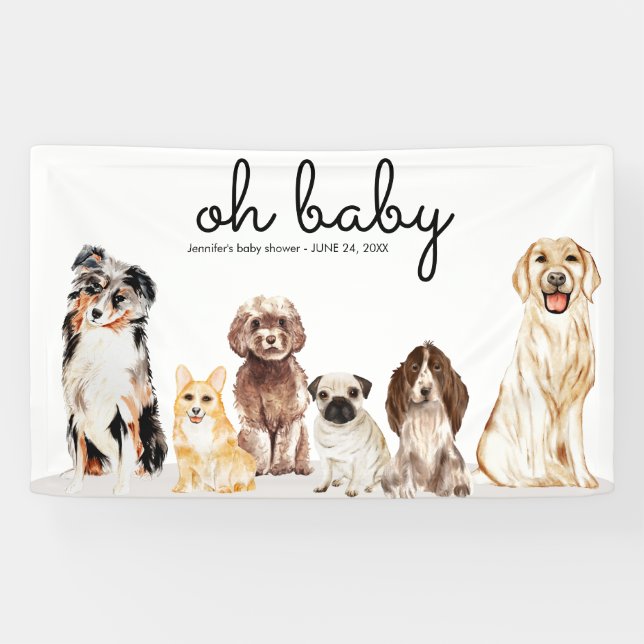 Watercolor Dog Oh Baby Shower Party Banner (Horizontal)