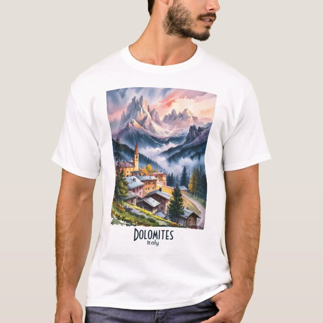 Watercolor Dolomites Italy Alps Mountains Custom  T-Shirt (Vorderseite)