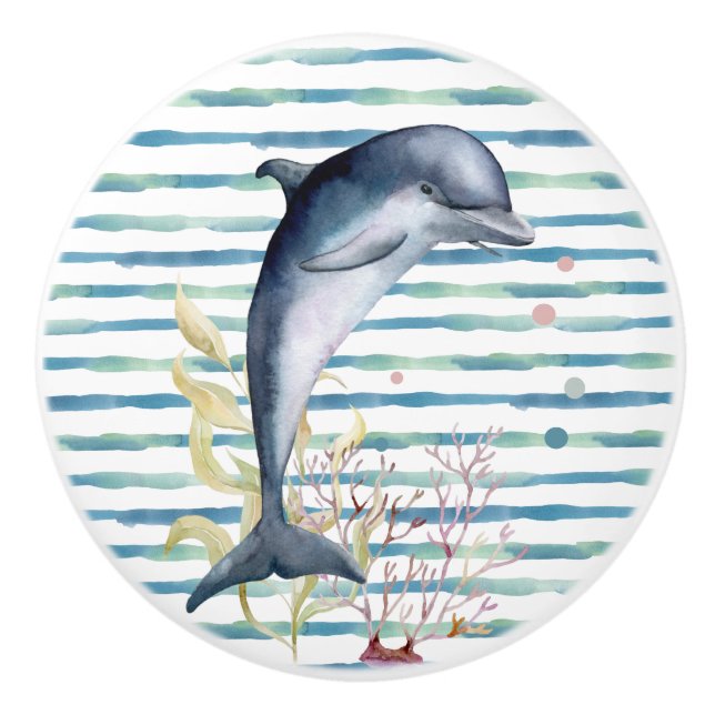 WATERCOLOR DOLPHIN ART BEACH FERIENHAUS KERAMIKKNAUF (Vorderseite)