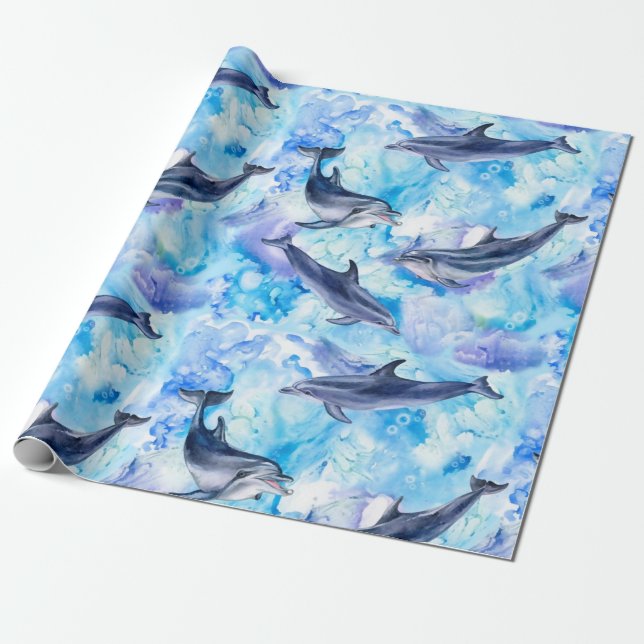 Watercolor dolphin fish seamless pattern geschenkpapier (Ungerollt)