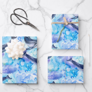 Watercolor dolphin fish seamless pattern geschenkpapier set