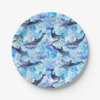 watercolor dolphin fish seamless pattern pappteller