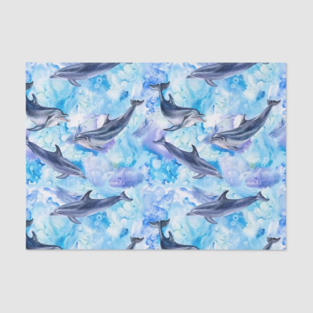 Watercolor dolphin fish seamless pattern seidenpapier (Vorderseite)