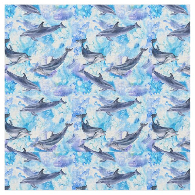 Watercolor dolphin fish seamless pattern stoff (Nahaufnahme)