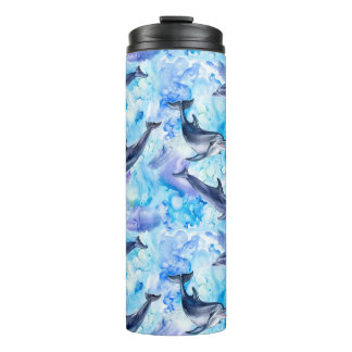 watercolor dolphin fish seamless pattern thermosbecher