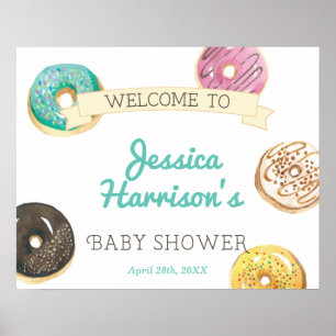 Watercolor-Donut Süße Baby Shower Begrüßung Poster