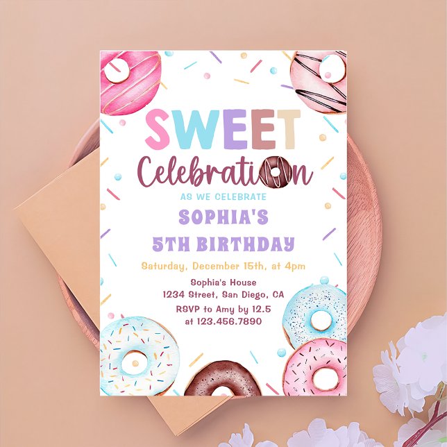 Watercolor Donut Sweet Birthday Party Einladung (Von Creator hochgeladen)