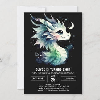 Watercolor Dragon Birthday Children Einladung