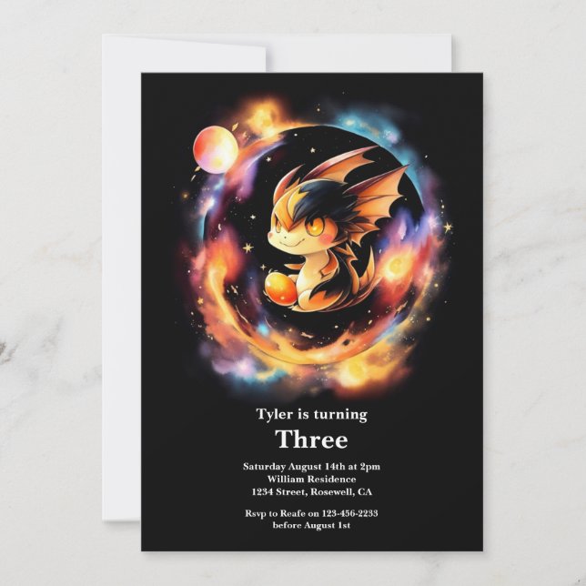 Watercolor Dragon Birthday Einladung (Vorderseite)