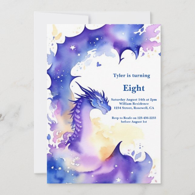 Watercolor Dragon Birthday Einladung (Vorderseite)