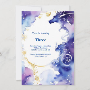 Watercolor Dragon Birthday Einladung