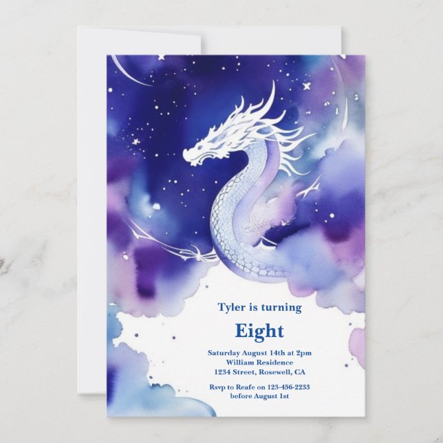 Watercolor Dragon Birthday Einladung (Vorderseite)