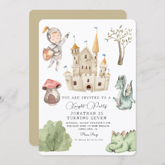 Watercolor Dragon Castle Boy Birthday Einladung