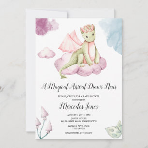 Watercolor Dragon Magical Arrival Baby Dusche Einladung
