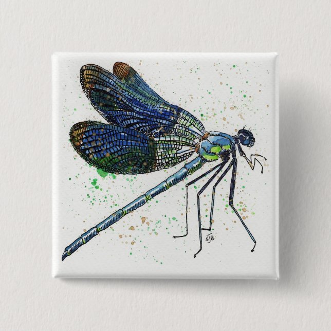 Watercolor Dragonfly Button (Vorderseite)