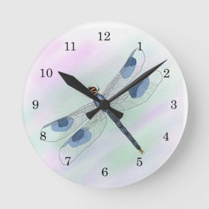 Watercolor Dragonfly Clock Runde Wanduhr